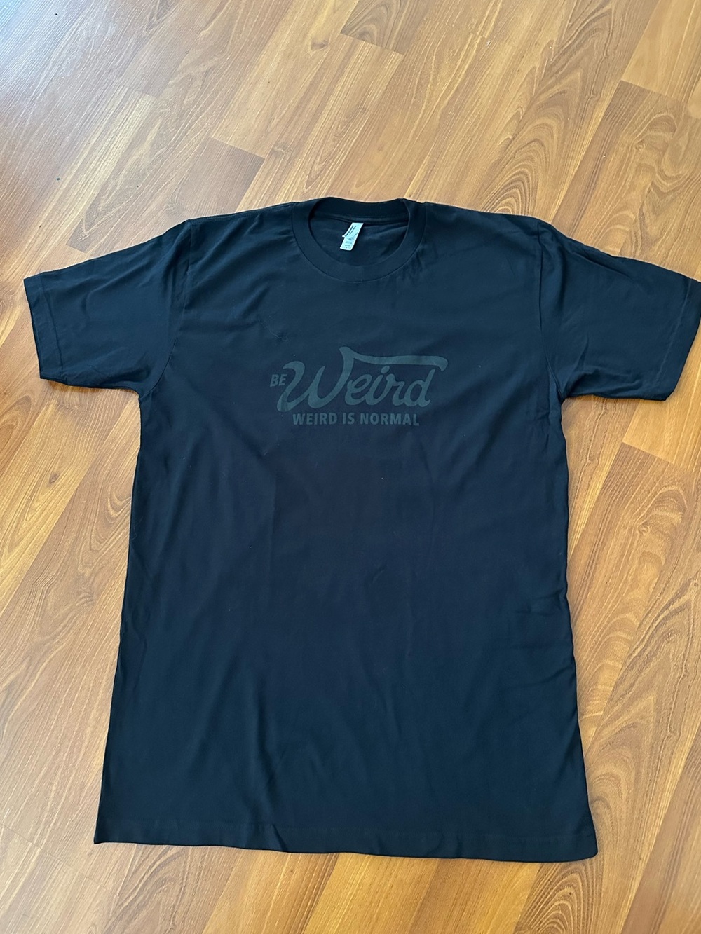 Black American Apparel T-Shirt with Graphic Be Weird, Weird Is Normal Size Large